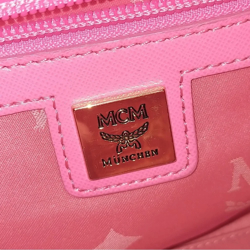 Authentic MCM Hand Bag Pink Leather crossbody purse HOT PINK - Picture 6 of 9